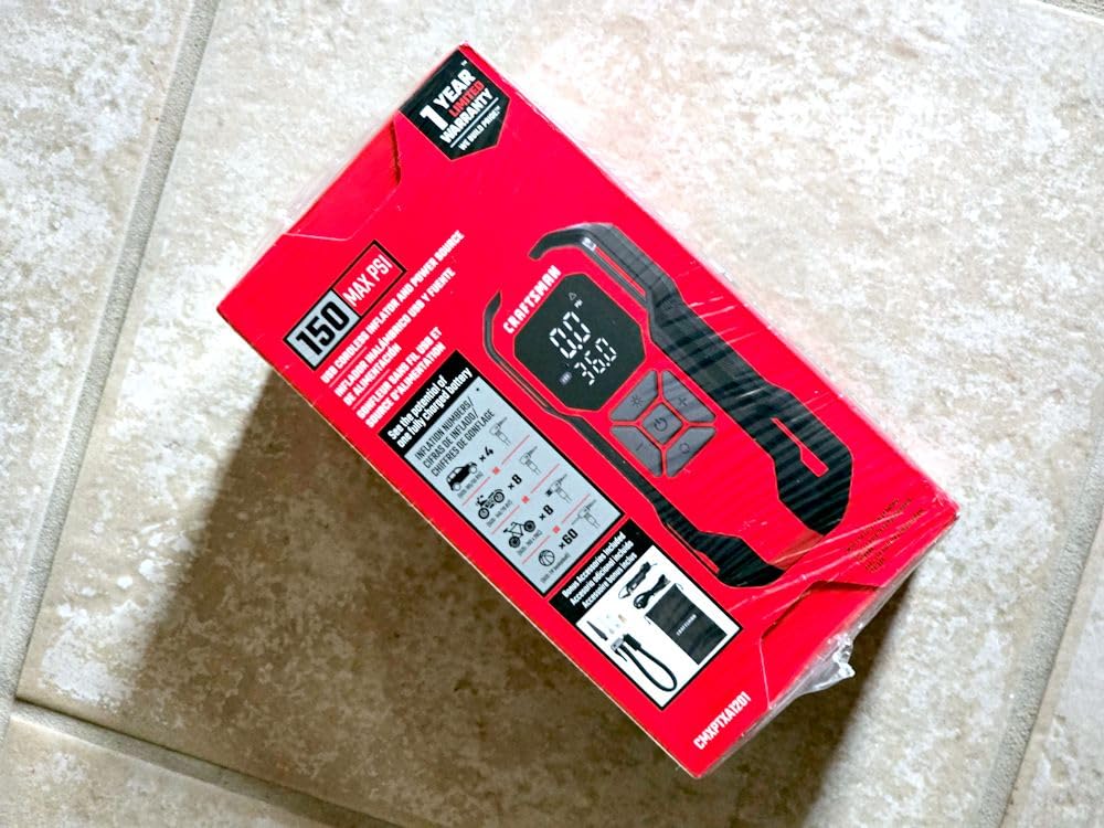 CRAFTSMAN Tire Inflator Portable Air Compressor, Cordless Mini Air Pump for Car Tires with Digital Tire Pressure Gauge, 6000mAh Battery Powered Air Pump, Max Pressure 150 PSI, 12V DC Corded customer photo 1