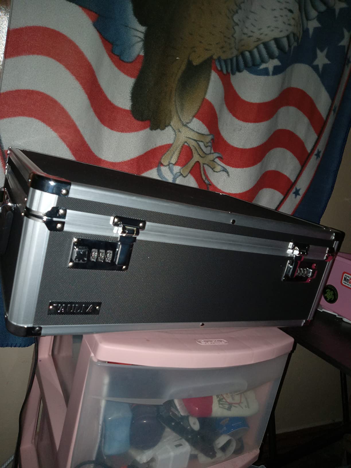 Vaultz Storage Lock Box - 6.5 x 23 x 13.5 Inch - Secure Dorm Storage Trunk with Combination Lock - Ideal Briefcase, Medicine Box, and Personal Item Lock Box - Store Cash, Laptop - Black/Silver customer photo 2