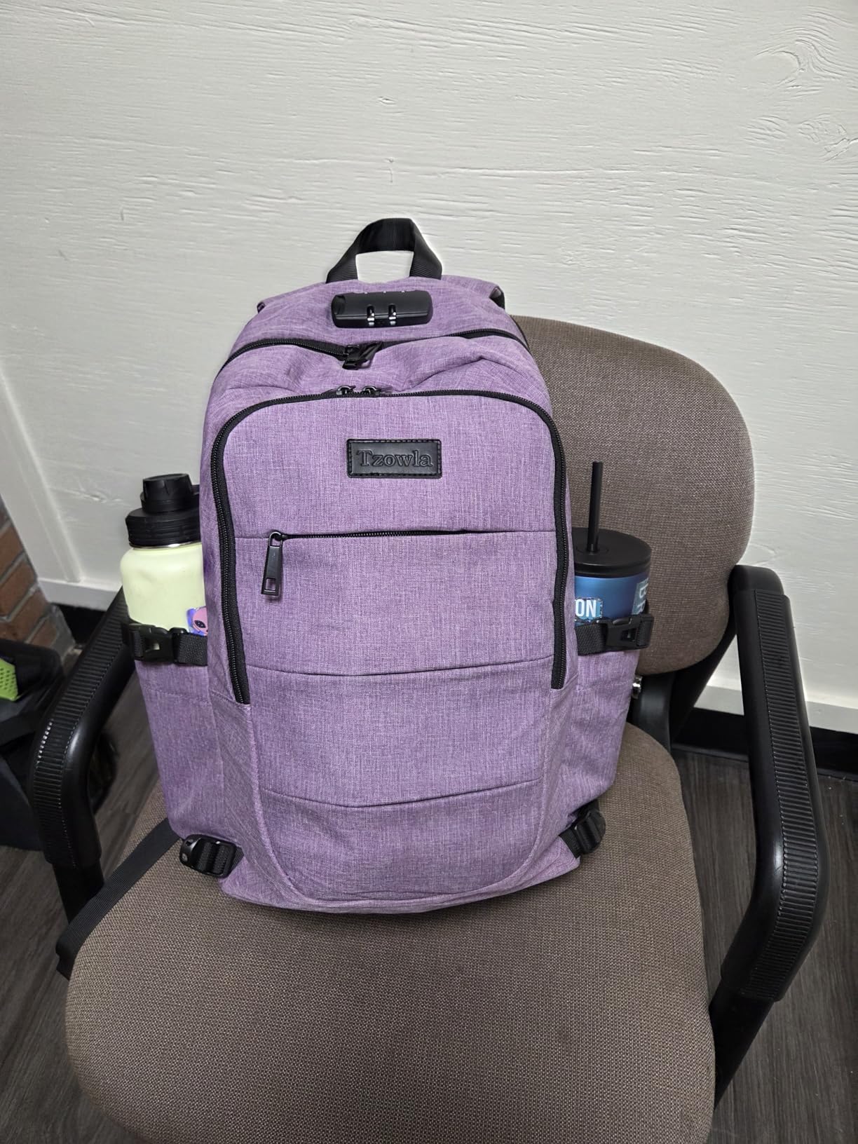 Tzowla Travel Laptop Backpack Water Resistant Anti-Theft Bag with Giant Tumbler Holder Pocket and Lock 15.6 Inch Computer Business Backpacks for Women Men Work College Gift,Casual Daypack(Grey) customer photo 2