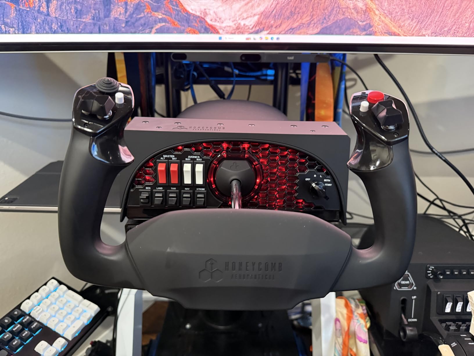 Honeycomb Alpha Flight Controls Yoke & Switch Panel - Flight Simulator Yoke w/ 180 Degree Rotation, Steel Shaft, Ignition Switch, Fully-Equipped Handles, Dual Mounting - Compatible w/PC & Mac customer photo 2