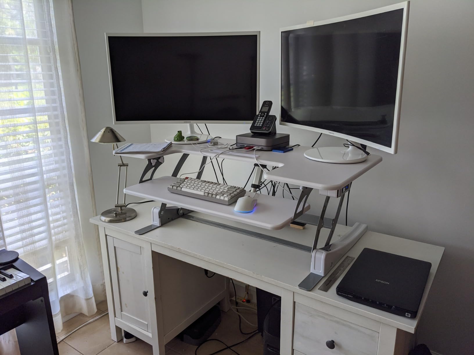 VIVO 42 inch Electric Height Adjustable Stand Up Desk Converter, VE Series, Sit to Stand Tabletop Dual Monitor Riser with USB Port customer photo 2