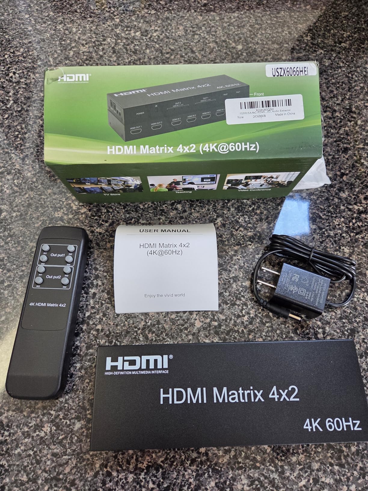 FERRISA 4x2 HDMI Matrix Switch, 4 in 2 Out Matrix HDMI Video Switcher Splitter +Optical & L/R Audio Output, Support Ultra HD 4K, 3D 1080P, Audio EDID Extractor with IR Remote Control customer photo 2