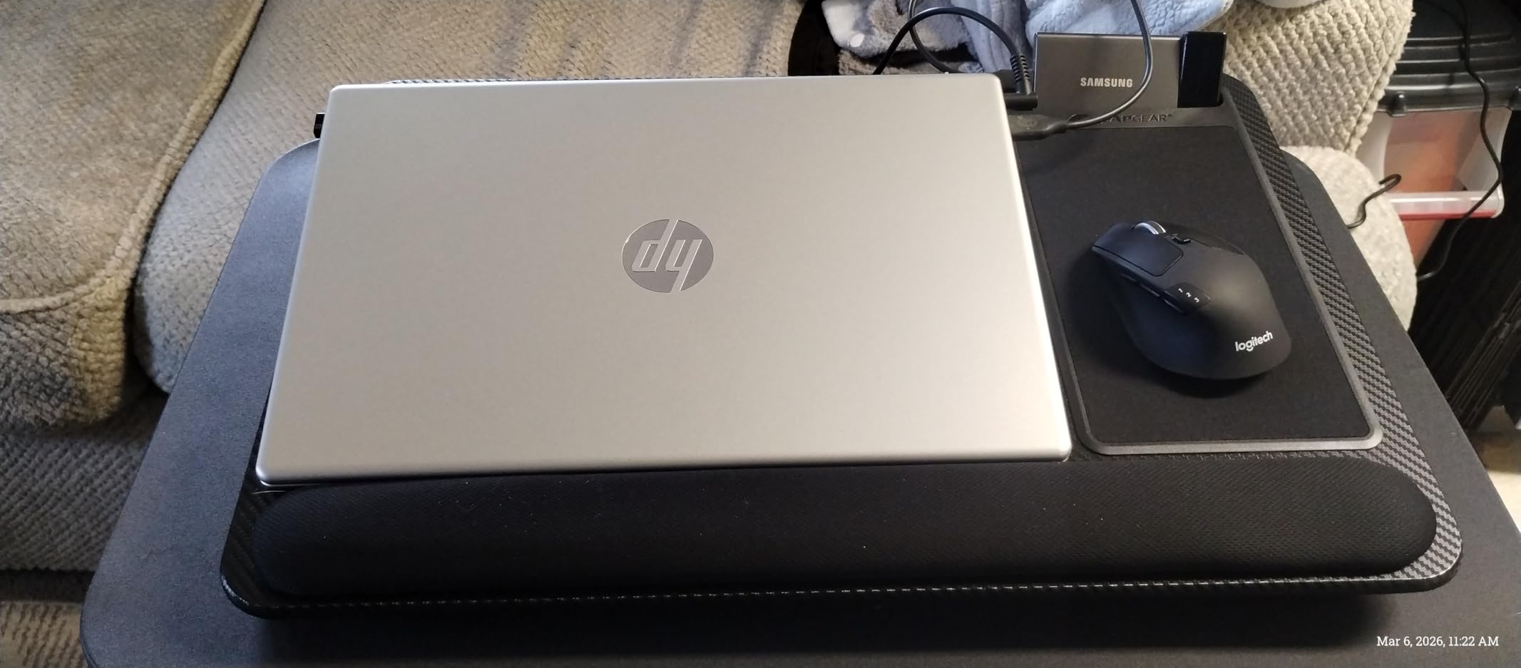 LAPGEAR Home Office Pro Lap Desk with Wrist Rest, Mouse Pad, and Phone Holder - Black Carbon - Fits up to 15.6 Inch Laptops - Style No. 91598 customer photo 2