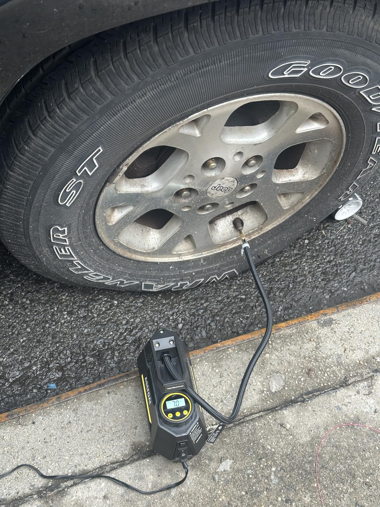 AstroAI Tire Inflator Portable Air Compressor Air Pump for Car Tires-Car Accessories, 9.8Ft Cord-12V DC-Powered Auto Pump with Digital Pressure Gauge, Emergency LED Light for Bicycle, Balloons, Yellow customer photo 2