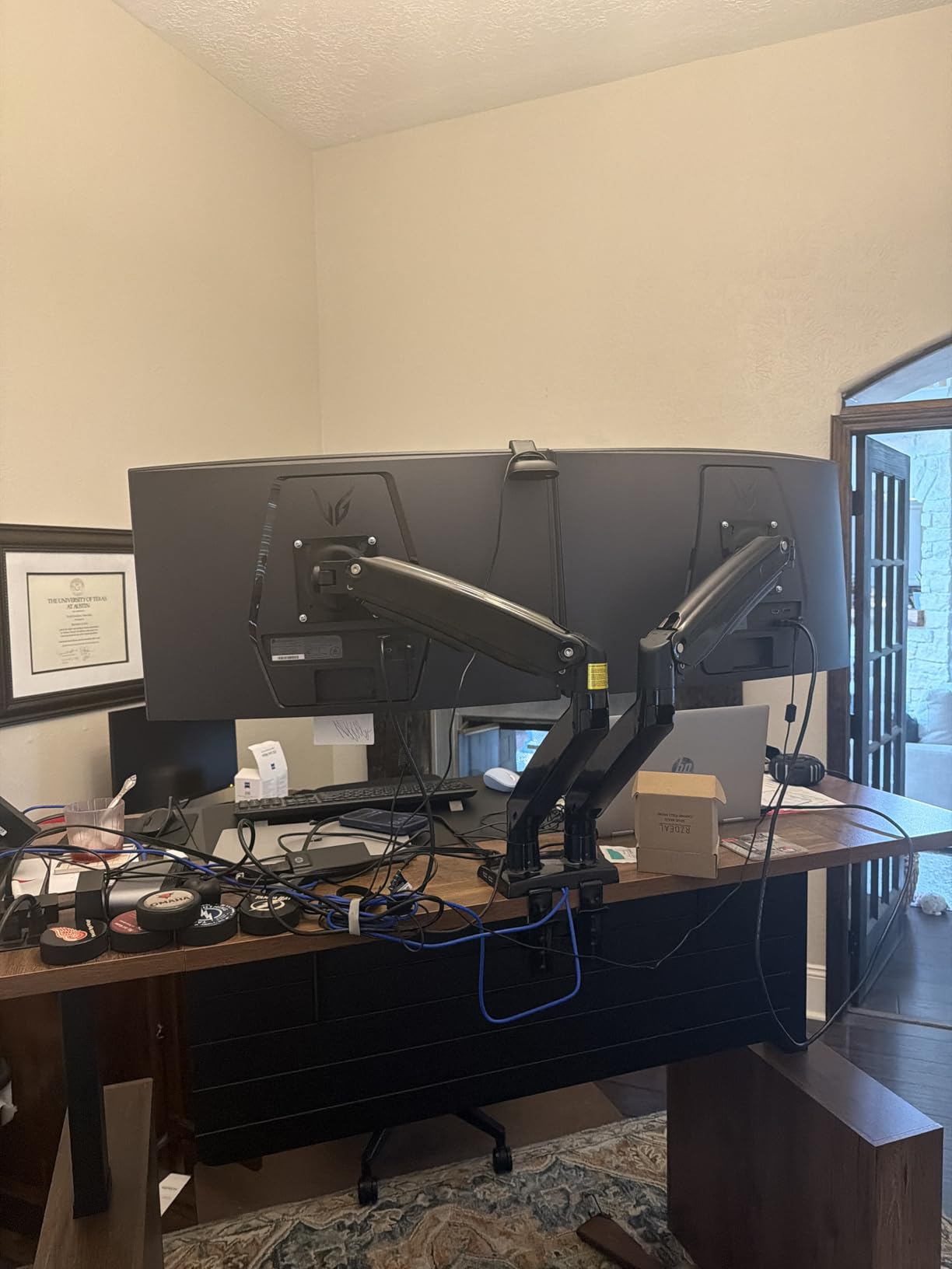 HUANUO Dual Monitor Stand for 13-40, Premium Dual Monitor Mount with USB, Height Adjustable Monitor Stand for 2 Monitors, VESA Mount with Clamp/Grommet Base, Holds 26.4lbs per Arm, HNDS7 customer photo 2