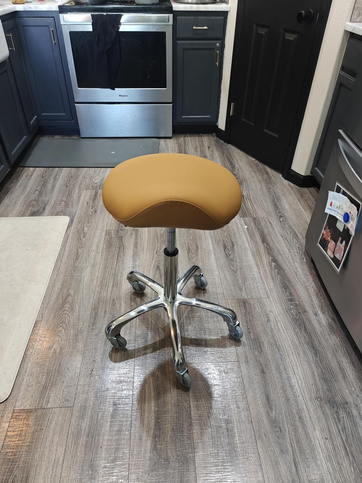 Professional Saddle Stool with Wheels Ergonomic Swivel Rolling Height Adjustable for Clinic Dentist Beauty Salon Tattoo Home Office (Black) customer photo 1