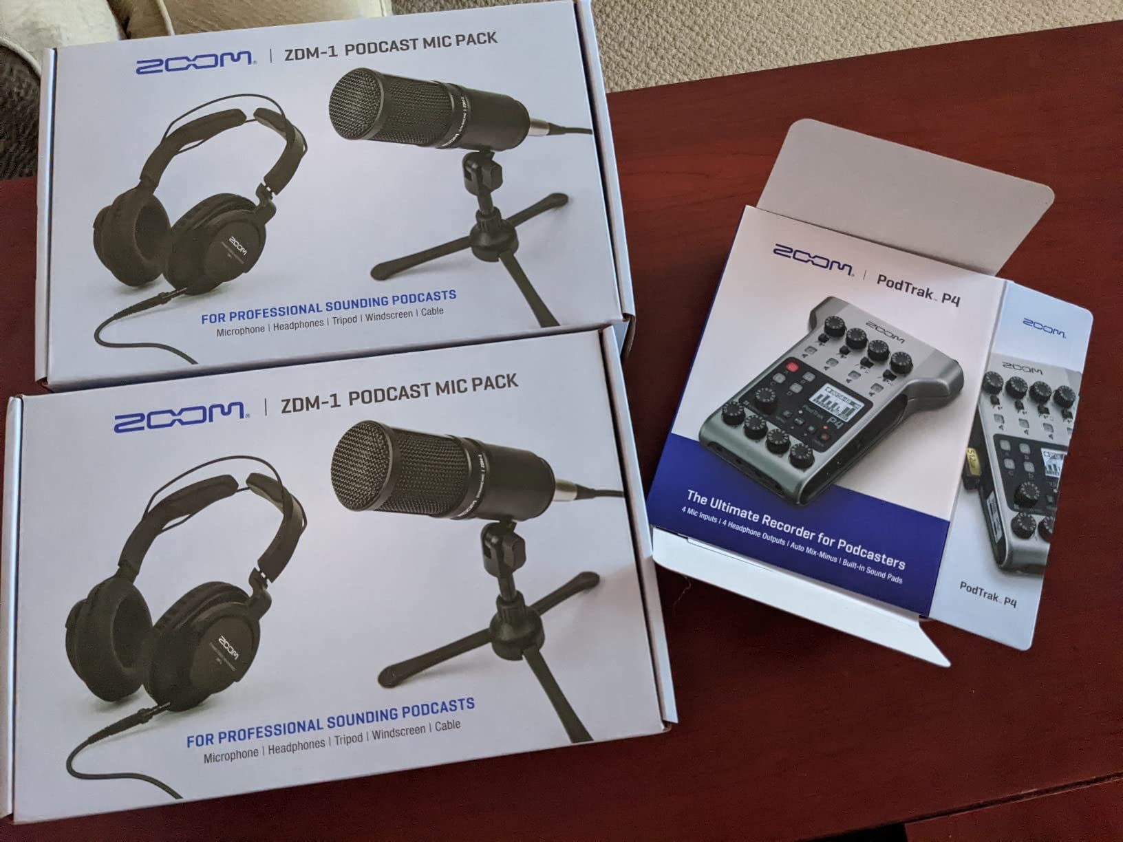Zoom PodTrak P4 Portable Multitrack Podcast Recorder + 4X Zoom M-1 Mic + 4X Headphones + Windscreens + XLR Cables + 4X Tabletop Stand Bundle customer photo 1