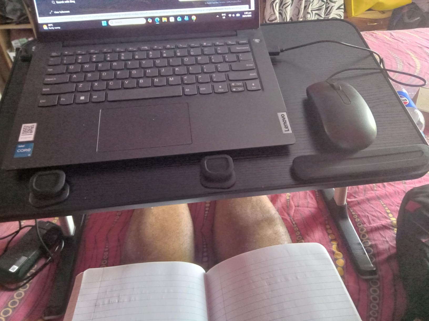 SAIJI Height & Angle Adjustable Laptop Stand for Bed, Lap Desk Bed Tray Table, Light Weight Foldable Portable Laptop Table for Couch Sofa Chair Floor Desk for Adults, Kids (52*30cm Black) customer photo 2