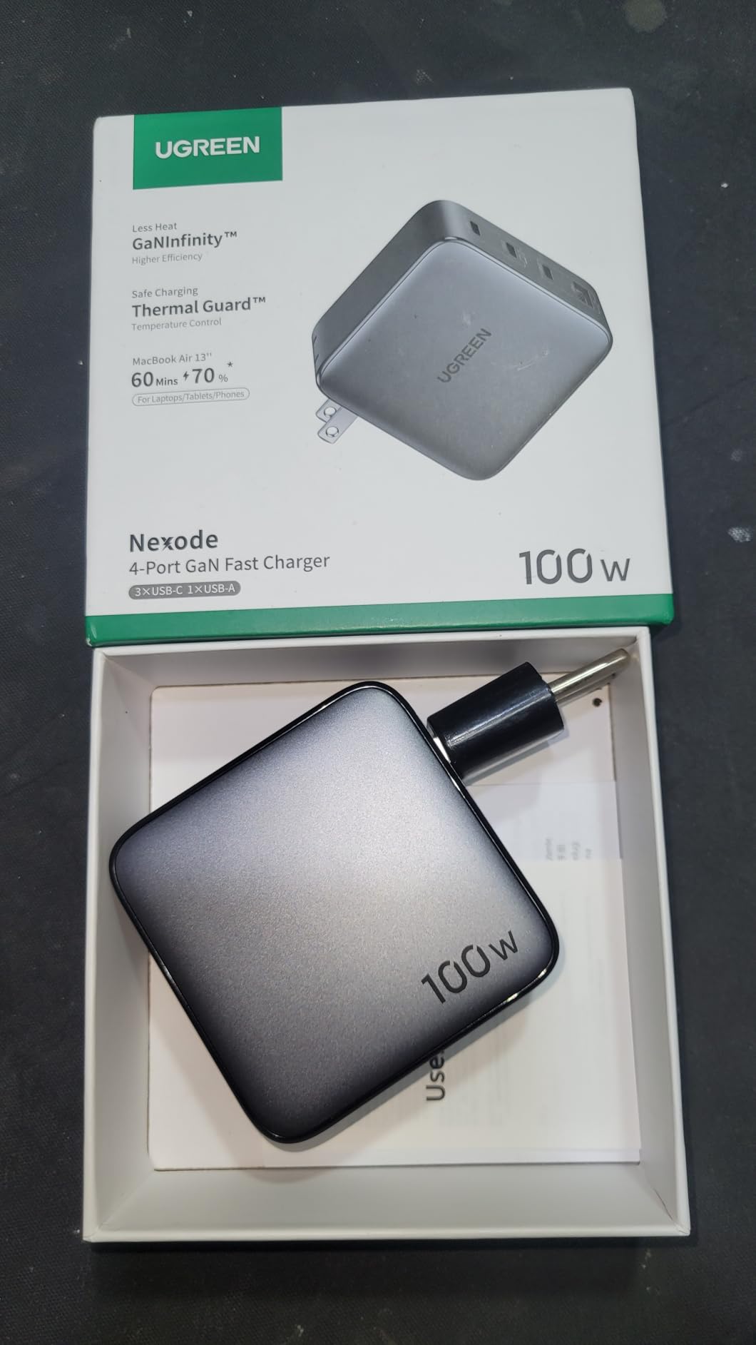 UGREEN Nexode 100W GaN USB C Charger, 4-Port Compact Foldable Fast Laptop Charger Power Adapter for MacBook Pro/Air, iPad Pro, iPhone 17/16/15 Series, Galaxy S25/S24, Pixel 10/9, Steam Deck, Pixelbook customer photo 2