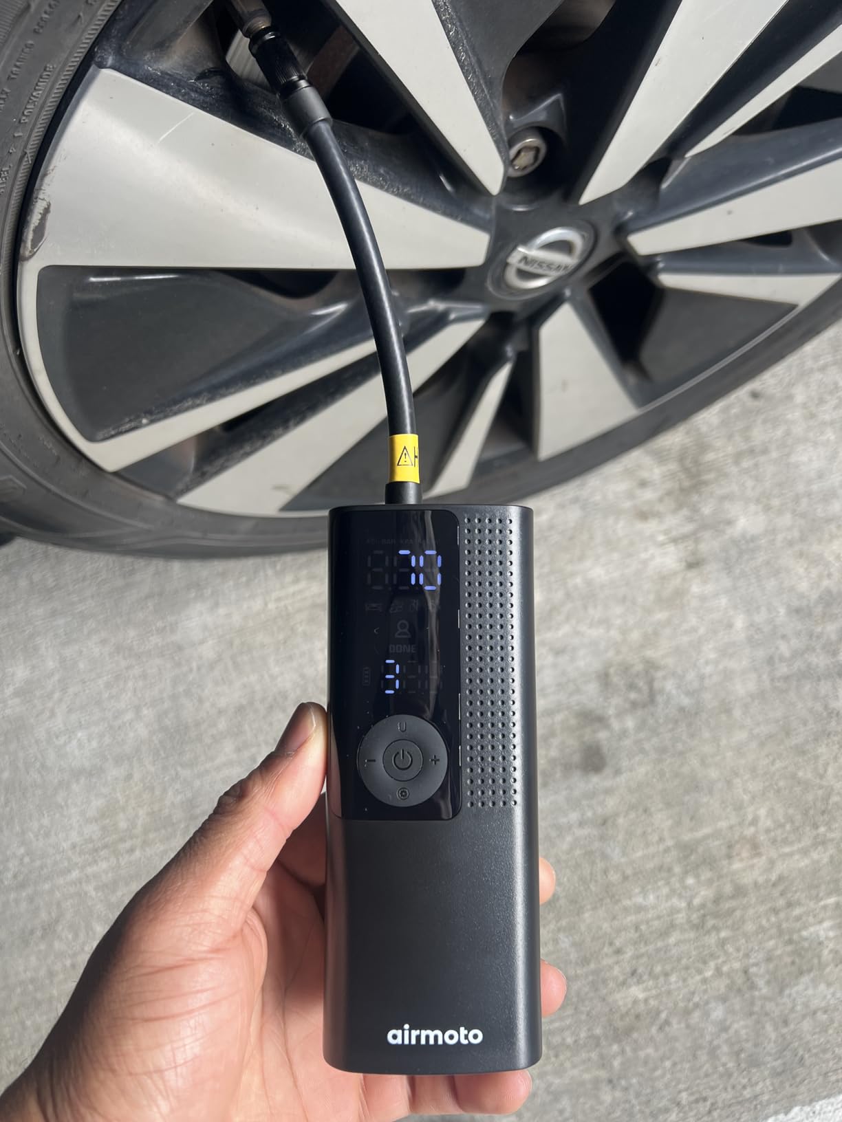 Airmoto Tire Inflator Portable Air Compressor - Air Pump For Car Tires with Digital Pressure Gauge, LED Light and Auto Shut-Off Function - Cordless Pump for Car, Motorcycle, Bicycle, Ball customer photo 1