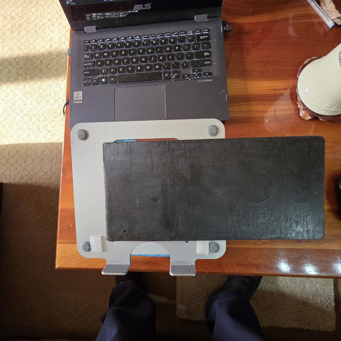 Nulaxy Fully Adjustable Laptop Stand for Desk, Dual Foldable Computer Riser with Heat-Vent, Ergonomic Notebook Holder Portable Office Accessories Compatible with Most Laptops, Black customer photo 1