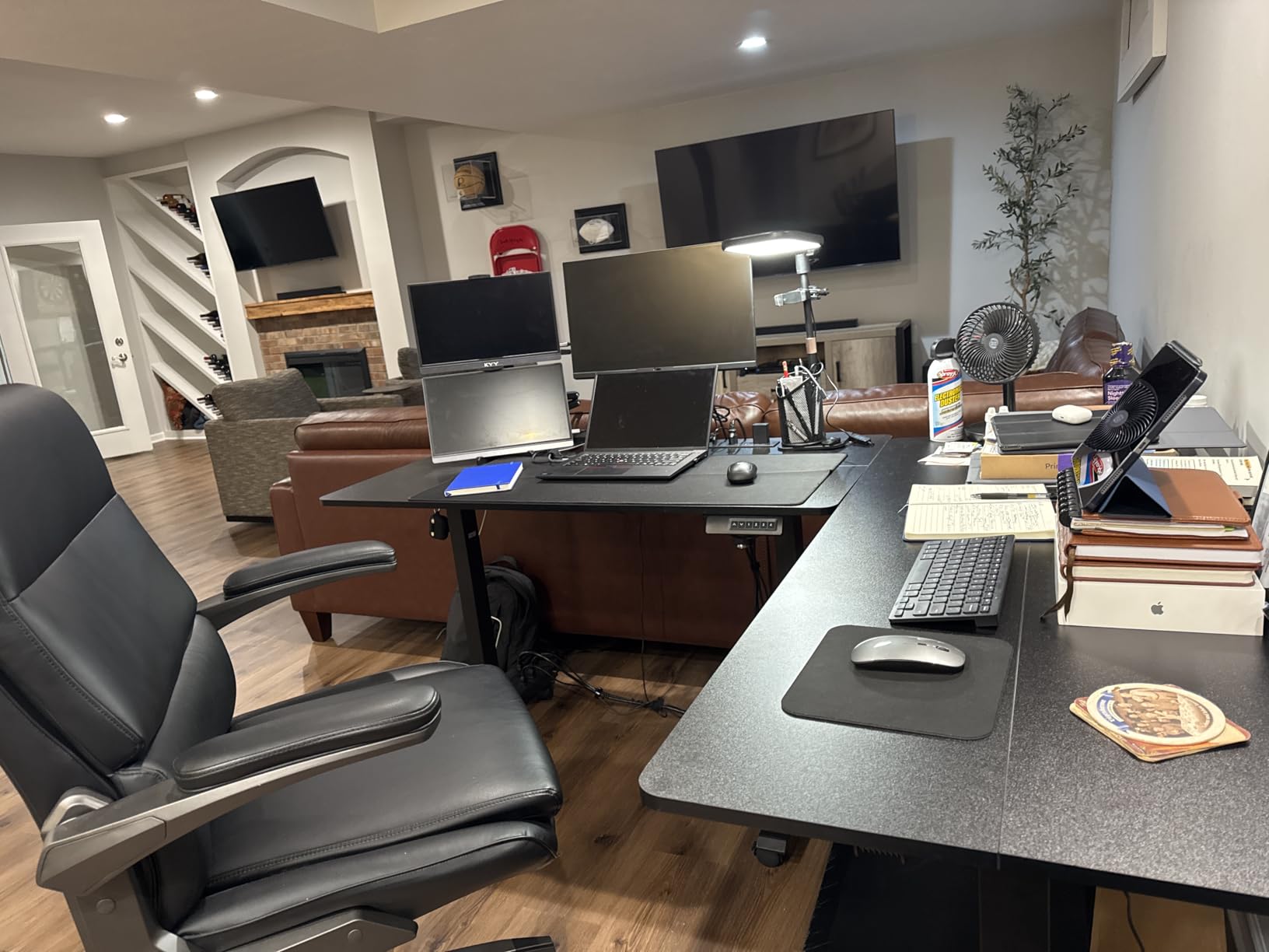 farexon Electric Standing Desk Adjustable Height, 48 x 24 inch Sit Stand Desk with Wheels, 4 Memory Heights, 27''-46'' Lifting Range Stand up Desk for Home Office(Oak Gray) customer photo 1