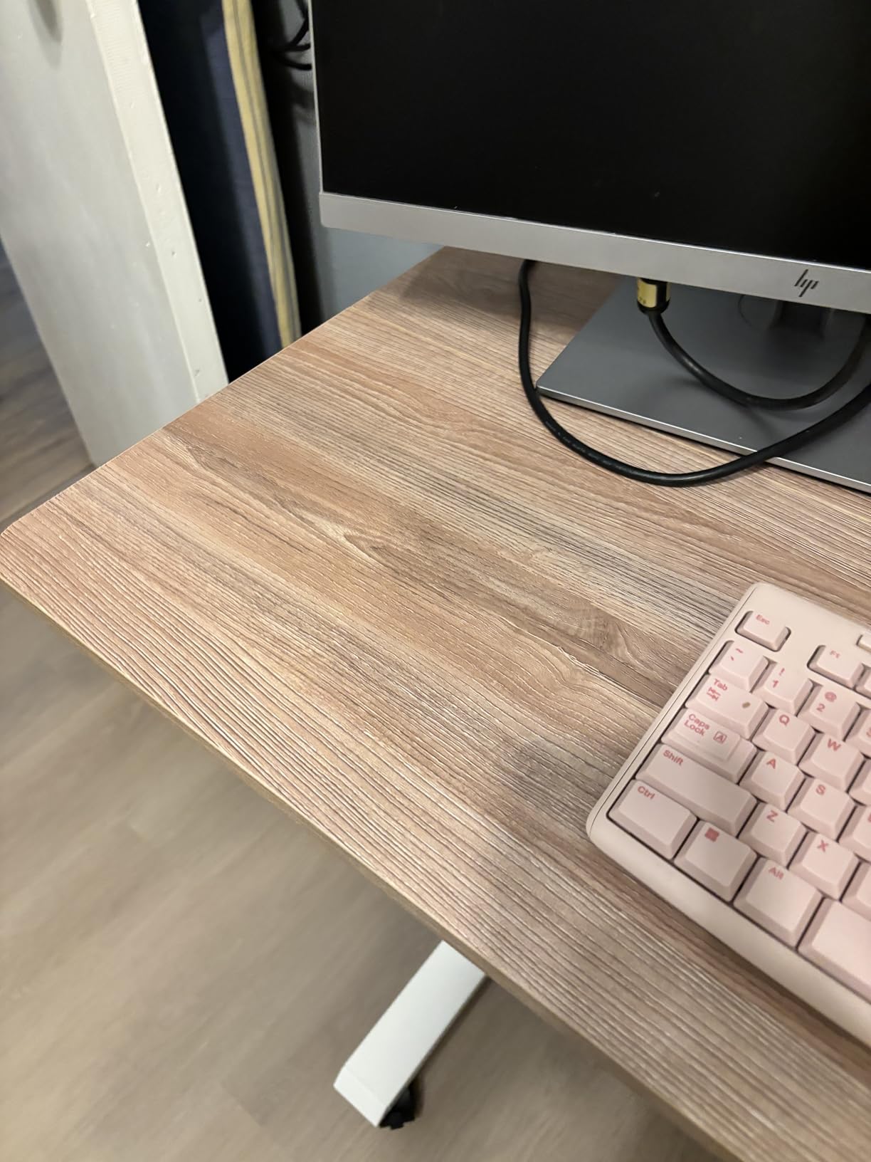 farexon Electric Standing Desk Adjustable Height, 48 x 24 inch Sit Stand Desk with Wheels, 4 Memory Heights, 27''-46'' Lifting Range Stand up Desk for Home Office(Oak Gray) customer photo 2