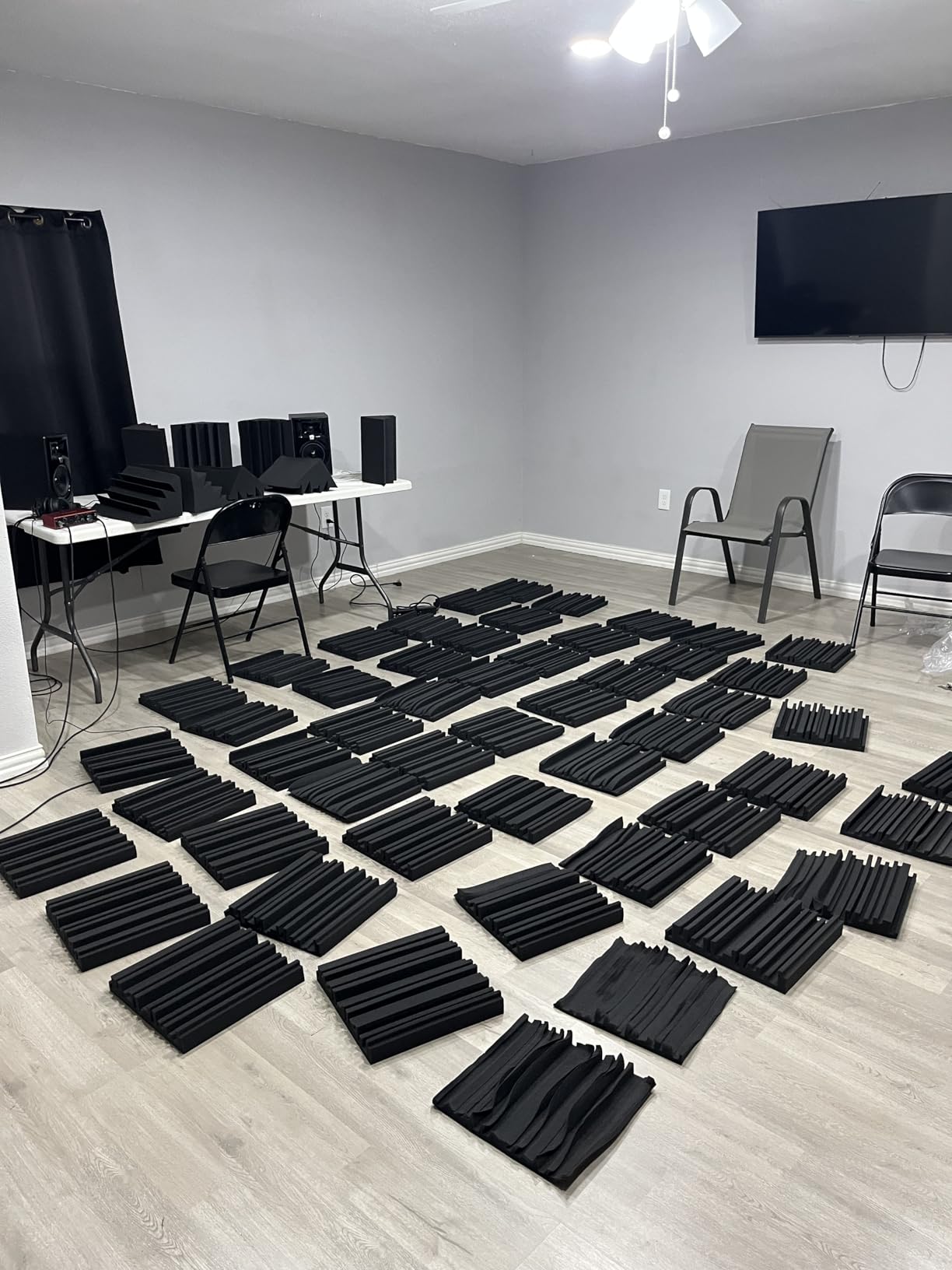 TroyStudio Thick Acoustic Foam Panels, 12 X 12 X 2 Inch 36 Pcs Broadband Sound Absorbing Foam, Dense Soundproof Padding Tile, Recording Studio Foam Absorber, Groove Decorative 3D Wall Ceiling Panel customer photo 1