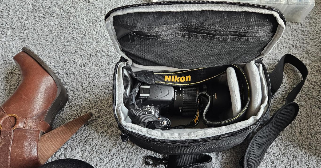 BAGSMART Small Camera Sling Bag for Photographers, Compact Camera Shoulder Bags for DSLR/SLR/Mirrorless Cameras, Waterproof Crossbody Camera Case with Tripod Holder, Black customer photo 1