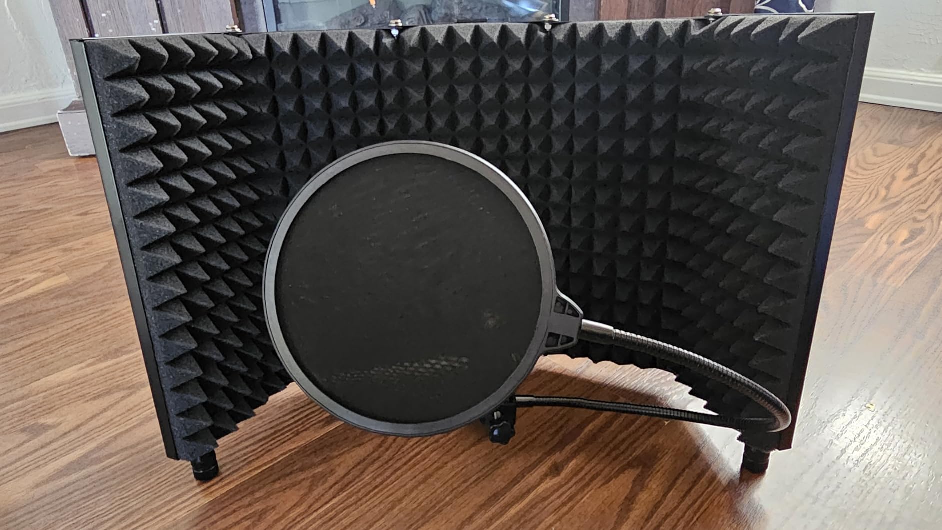 Dmsky Microphone Isolation Shield with Pop Filter & Tripod Stand, Foldable Mic Shield with Triple Sound Insulation, High Density Mic Sound Shield for Recording Studio, Podcasts, Singing, Broadcasting customer photo 2