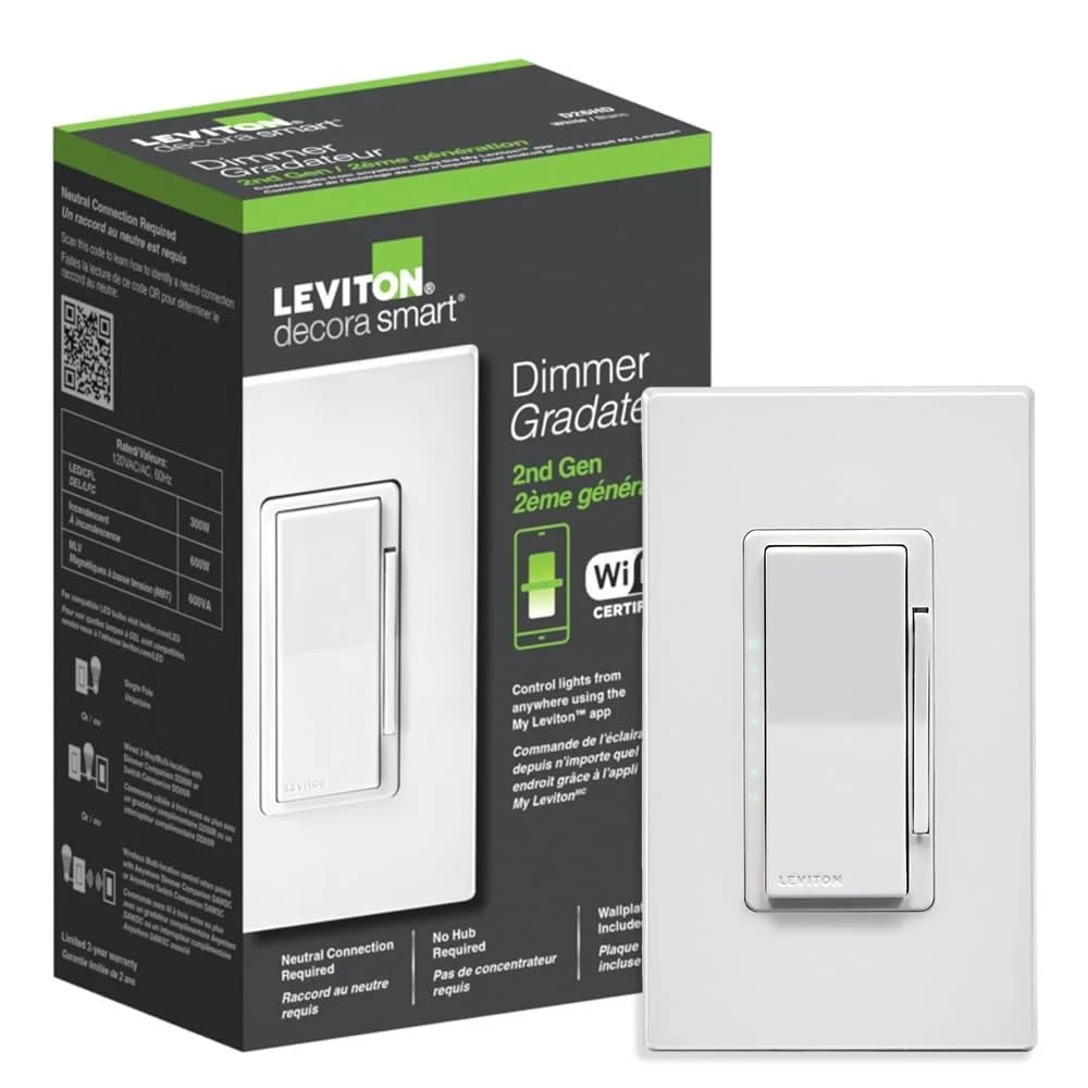 Leviton Decora Smart Switch, Wi-Fi 2nd Gen, Neutral Wire Required, Works with Matter, My Leviton, Alexa, Google Assistant, Apple Home/Siri & Wired or Wire-Free 3-Way, D215S-1RW, White customer photo 1