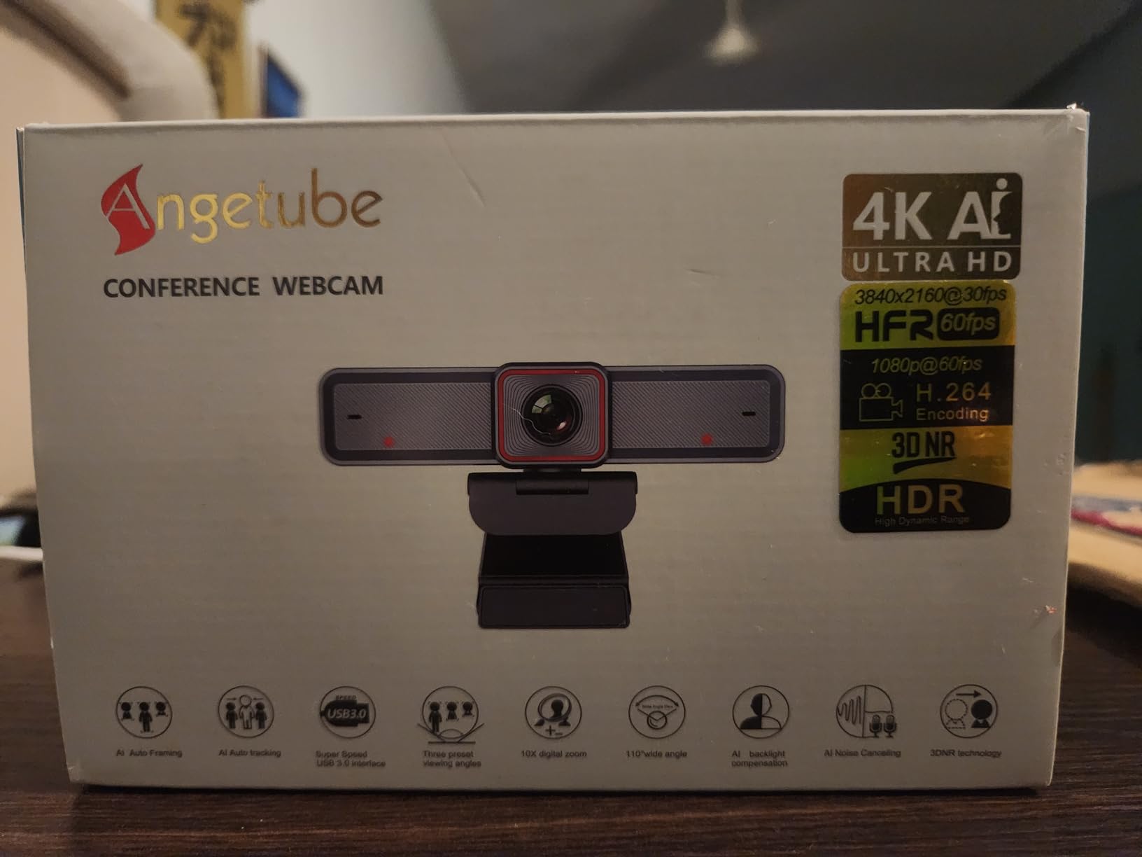 Angetube 4K AI Webcam: AI-Tracking Web Camera Dual AI Noise-Cancelling Microphones - HDR-Enabled, USB 3.0, Remote Control, Sony Sensor, Adjutable Field of View, Work with Teams, Zoom, Webex customer photo 1