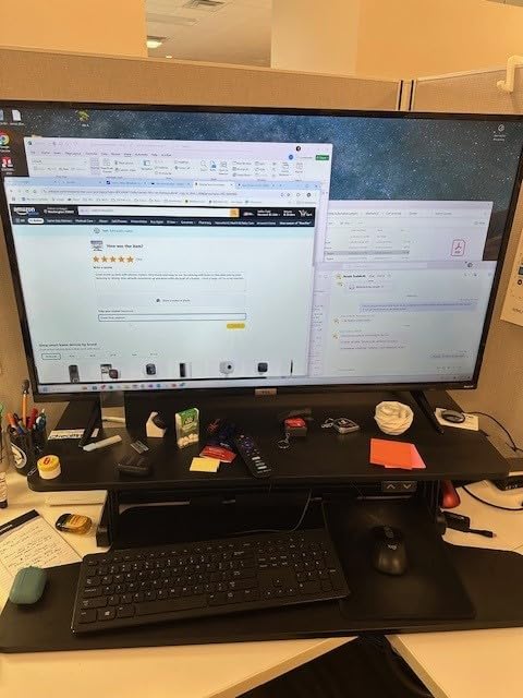 VIVO 42 inch Electric Motor Desk Converter, Height Adjustable Riser, Sit to Stand Dual Monitor and Laptop Workstation with Wide Keyboard Tray, Black customer photo 2