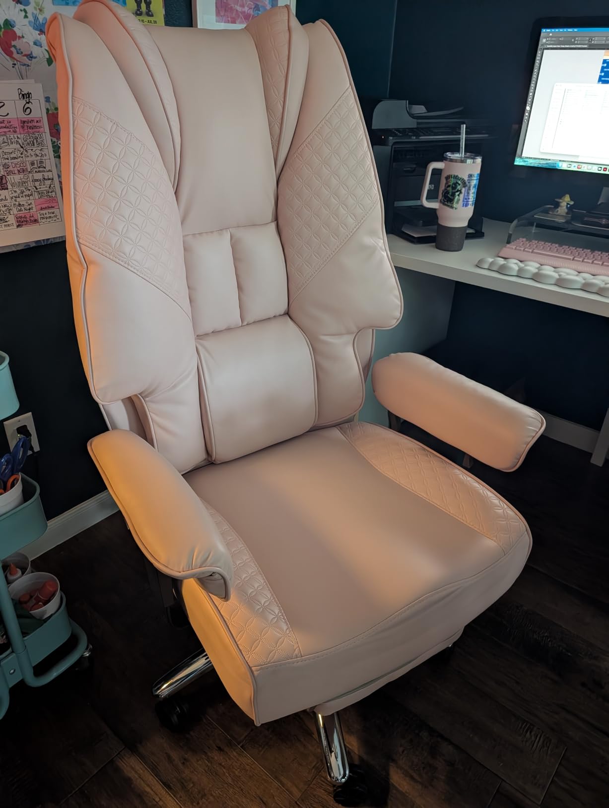 EXCEBET Big and Tall Office Chair 400lbs Wide Seat, Leather High Back Executive Office Chair with Foot Rest, Ergonomic Chairs Lumbar Support for Lower Back Pain Relief (Black) customer photo 2