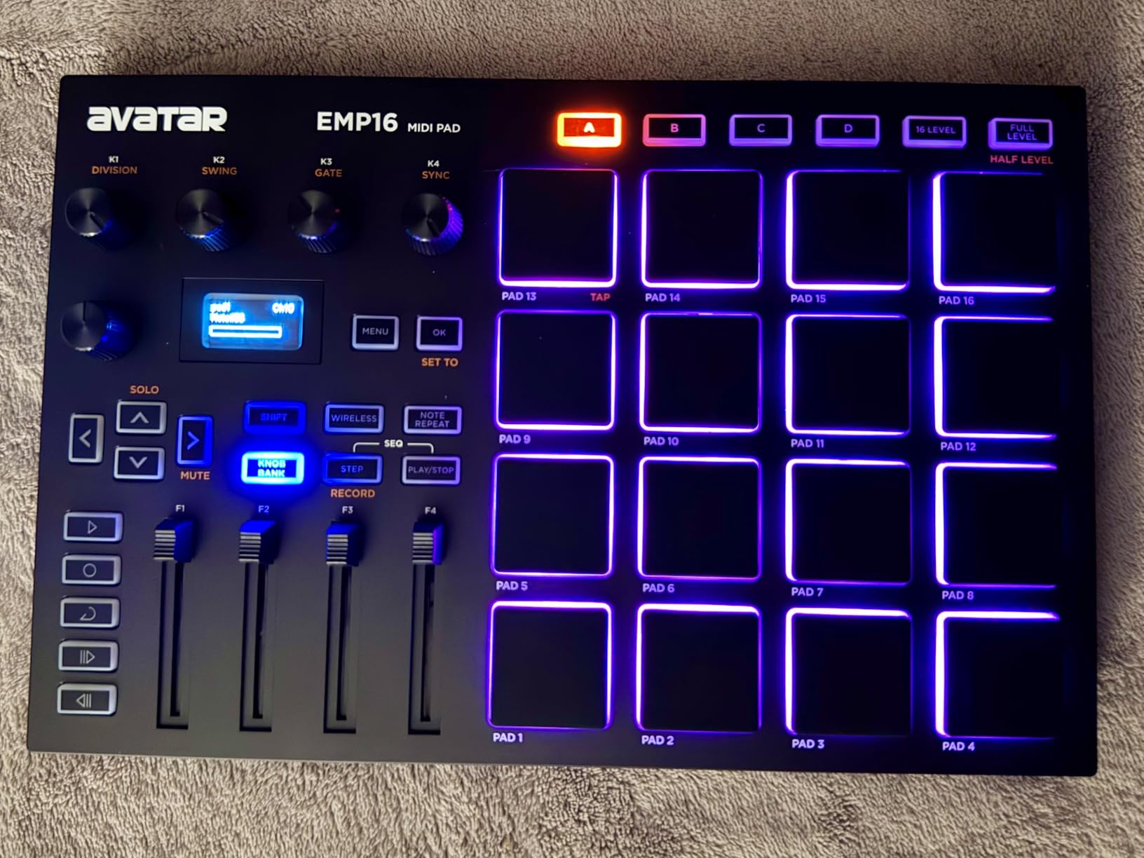 EMP16 MIDI Pad Controller Beat Maker Machine With Bluetooth, 16 RGB Velocity Sensitive Beat Pads, OLED Display, MIDI In/Out customer photo 2