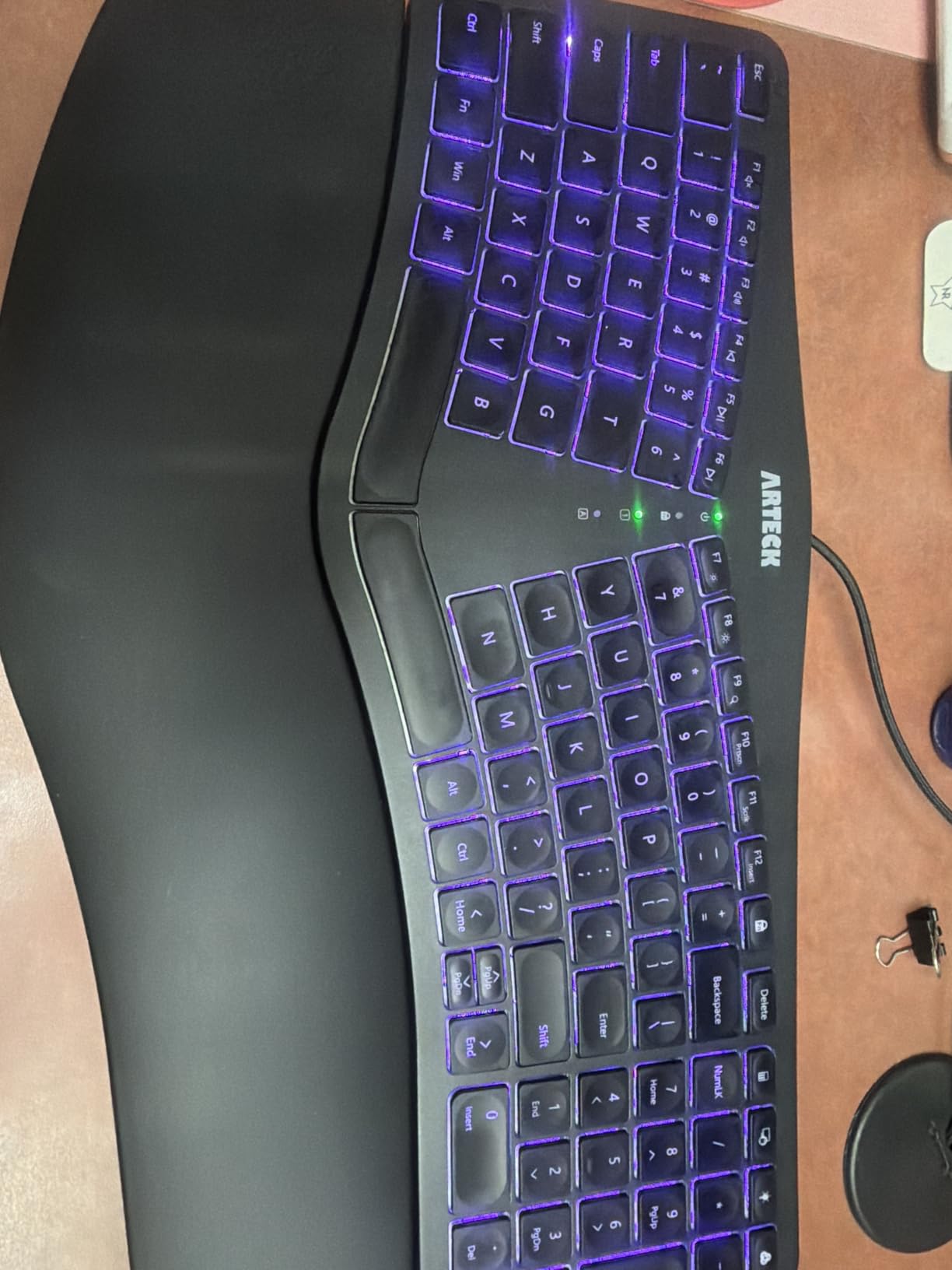 Arteck Ergonomic USB Wired Keyboard with Cushioned Wrist & Palm Rest, Backlit 7 Colors & Adjustable Brightness Comfortable Natural Split Keyboard with 6 Feet Wire for Windows Computer Desktop Laptop customer photo 1