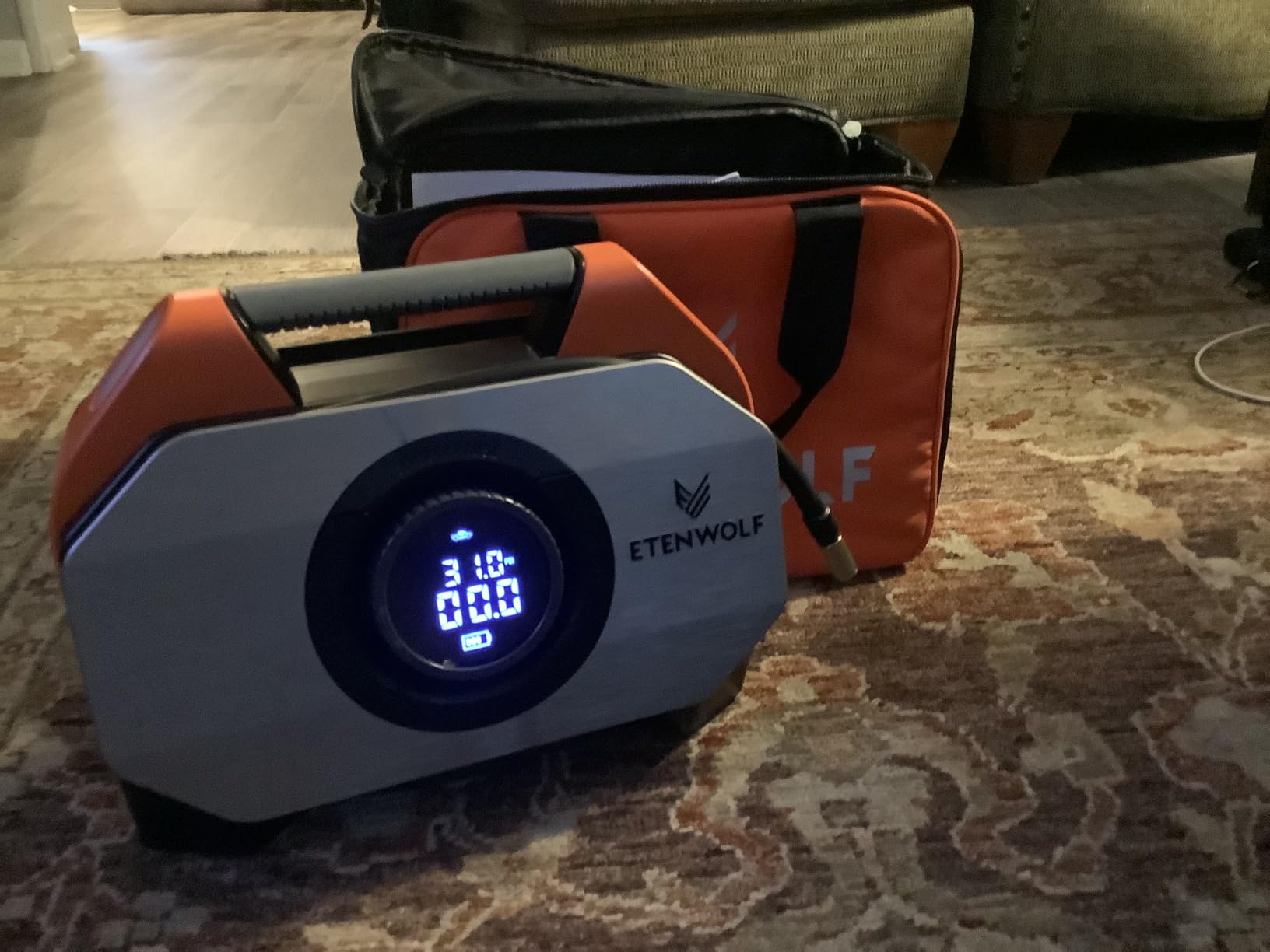 ETENWOLF VORTEX S6 Tire Inflator Portable Air Compressor for Heavy-duty Vehicle, Cordless Air Pump for Car & Inflatables with 19200 mAh Battery, 100% Duty Cycle & Dual Cylinder Bike Pump, Vivid Orange customer photo 2