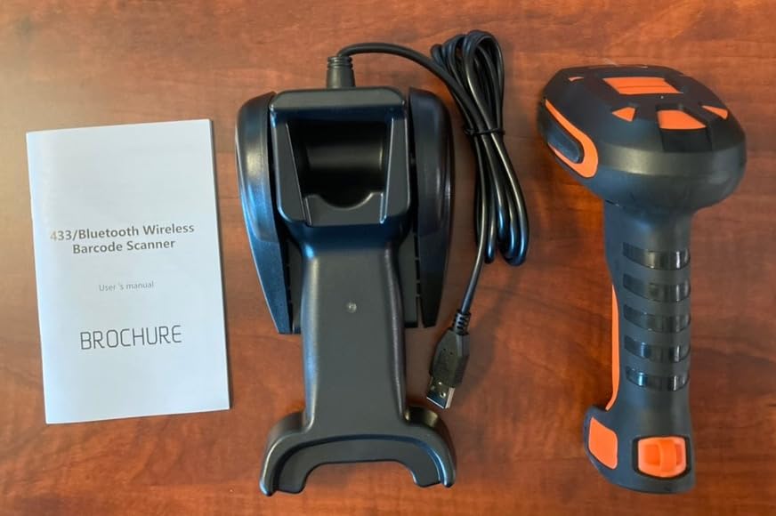 Alacrity Upgraded 2D Industrial Barcode Scanner with Wireless Charging Stand, 1968 Feet Transmission Distance 433Mhz Wireless & Bluetooth 2in1 Barcode Reader, Shock Dust Proof Hands Free, Green customer photo 1