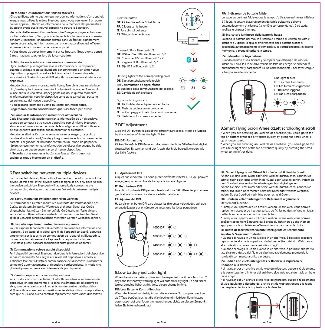 Wireless Bluetooth Mouse (USB + BT1 + BT2), Full Size, 4-Way Scrolling, Multi-Device Silent Mouse for Computer, Laptop, iPad, MacBook (Black) customer photo 2