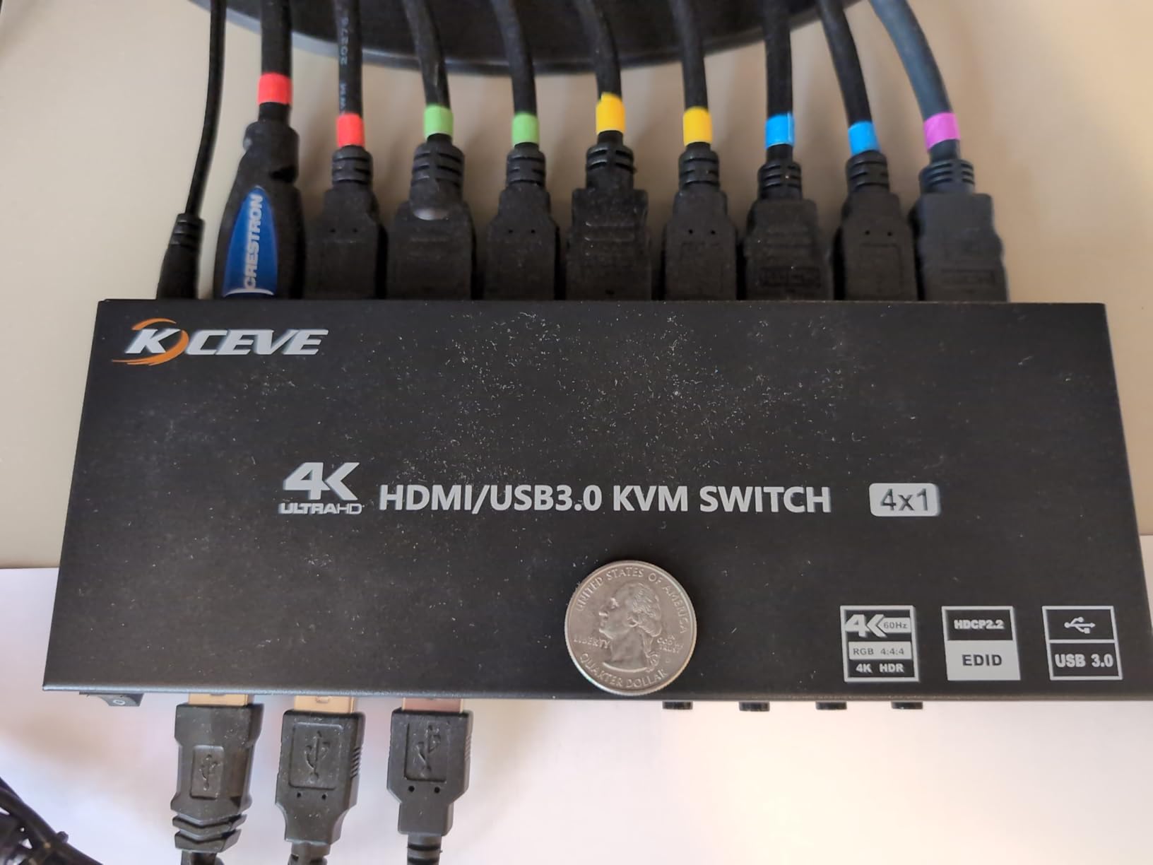 HDMI KVM Switch 4 Computers 4K@60Hz 2K@120Hz, Simulation EDID, Camgeet 4 Port USB3.0 KVM Switches for 4 PC Share 1 Monitor and Keyboard Mouse Printer,with Wired Remote,12V Power Adapter and 5 Cables customer photo 1