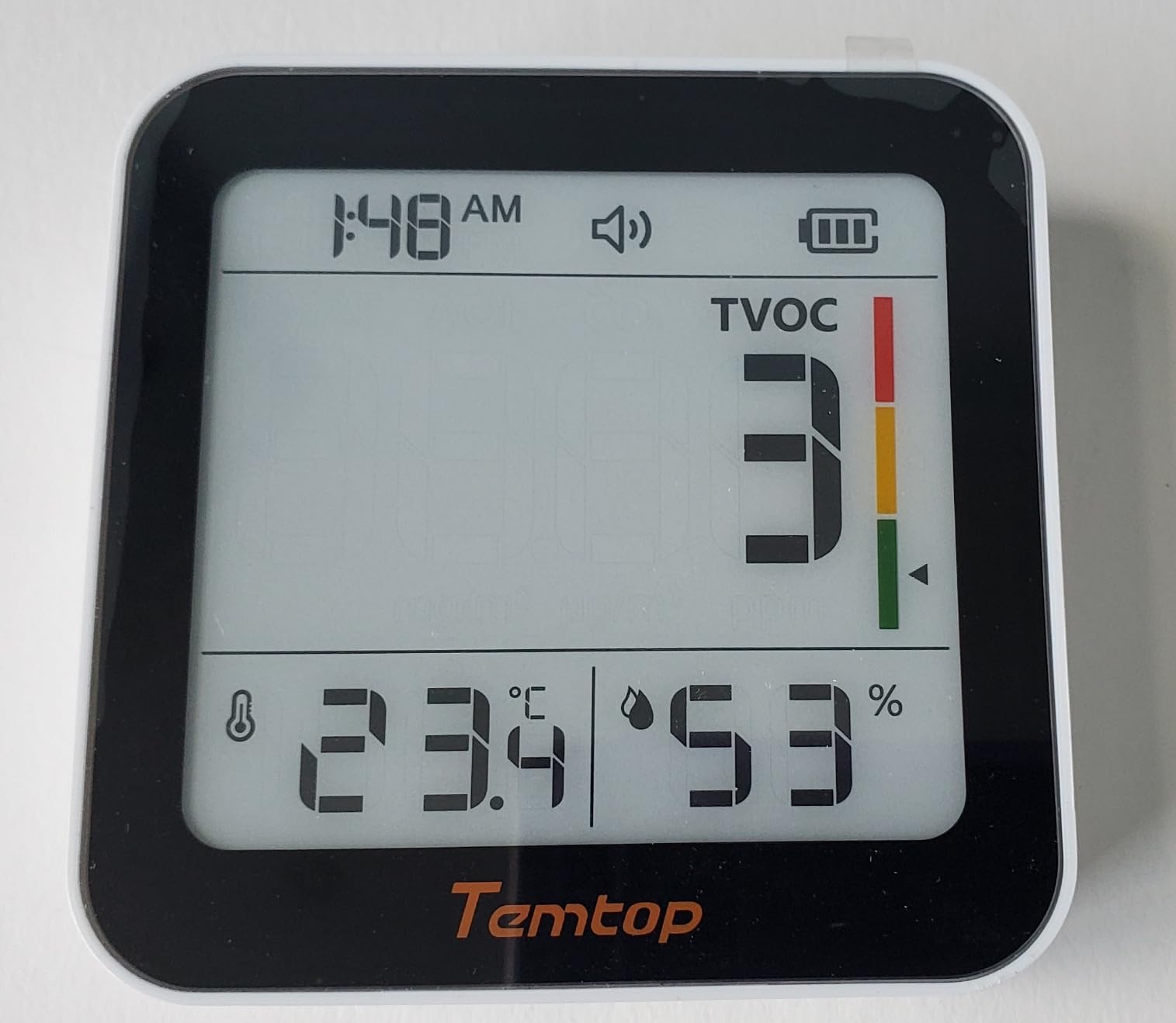 Temtop M10+ Indoor Air Quality Monitor & CO2 Meter for Home, 6-in-1 PM2.5 & VOC Detector, E-Ink Display, Battery Powered 60-Day Quiet Bedroom Air Pollution Monitor, App Temperature & Humidity Sensor customer photo 2