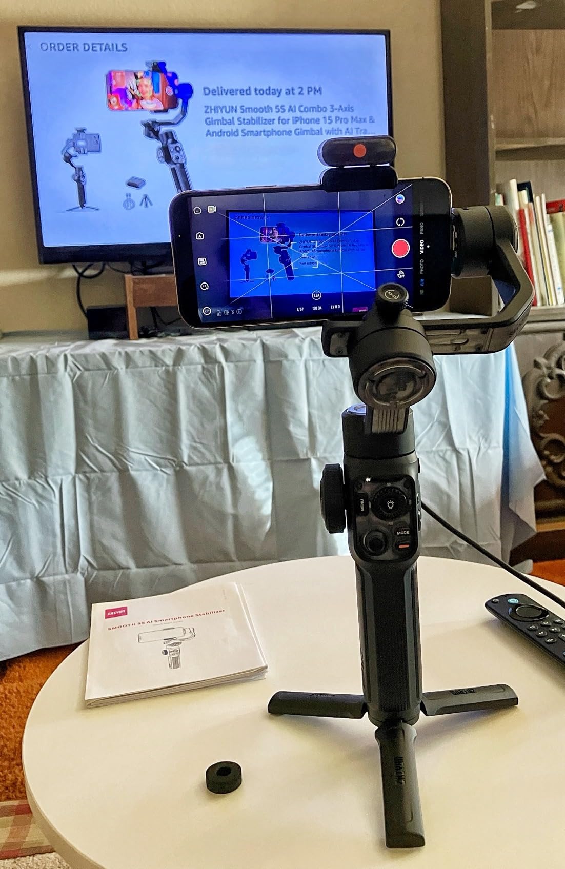 Smooth 5S AI Combo 3-Axis Gimbal Stabilizer for iPhone 15 Pro Max & Android Smartphone Gimbal with AI Tracker, Built-in Fill Light, Tripod, Phone Stabilizer for Video Recording Vlog Filming customer photo 2