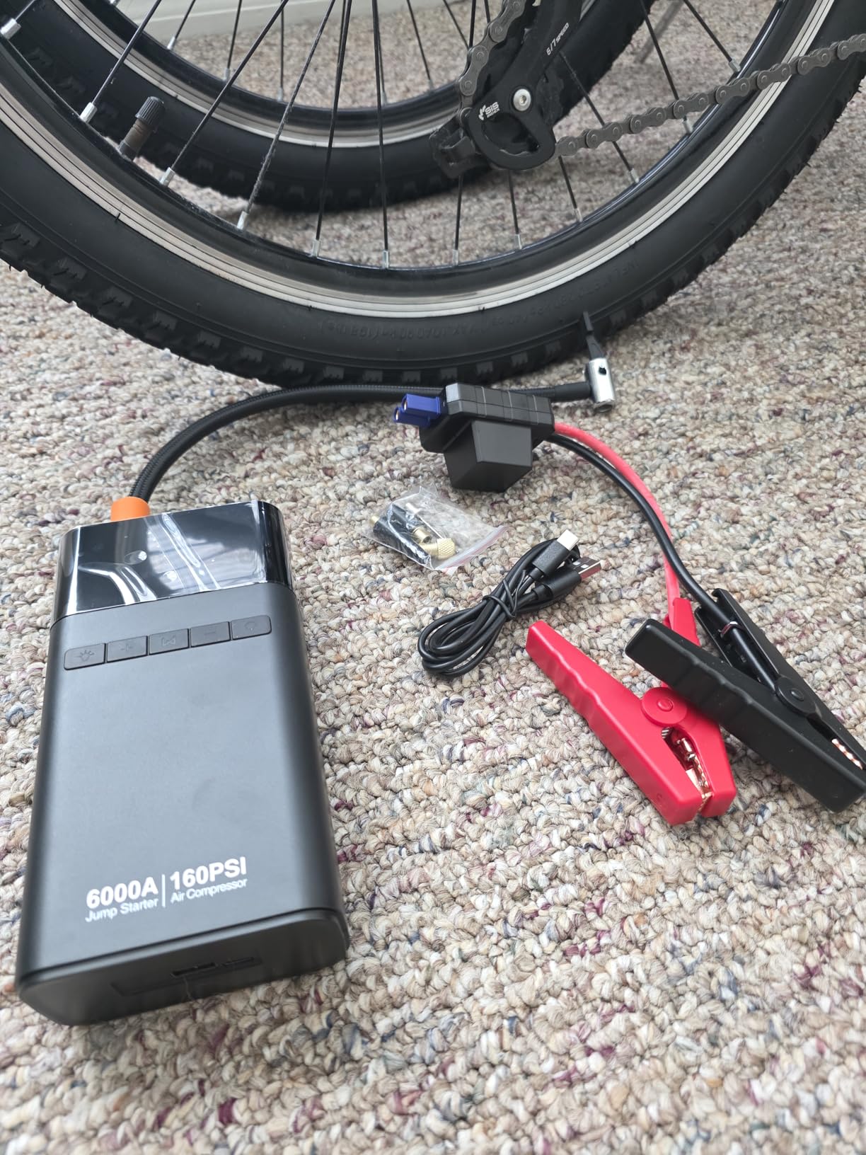 10-in-1 Portable Car Battery Jump Starter with Air Compressor, 6000A 160PSI Portable Car Jumper Starter (All Gas 12L Diesel), 12V Jump Box Car Battery Jump Starter with Jumper Cables, Lights customer photo 1