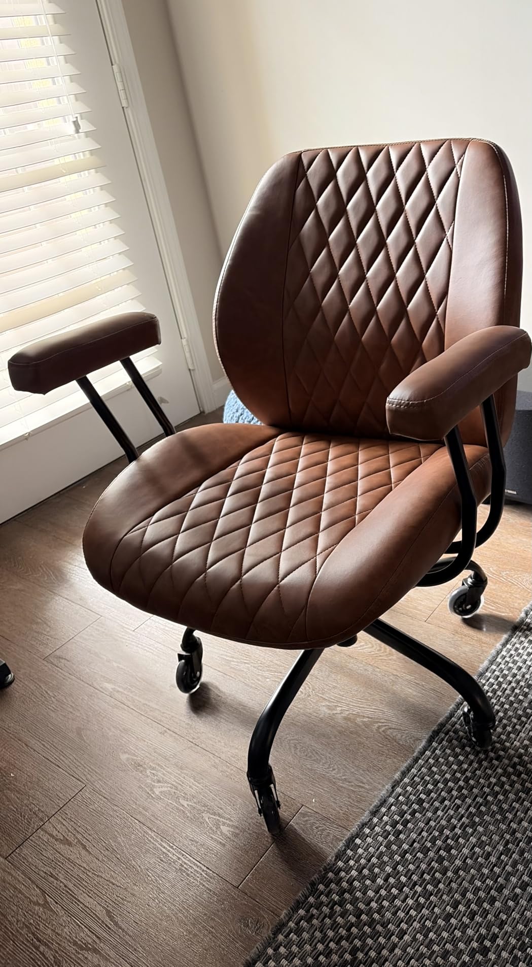 YFO Home Office Desk Chair Office Rubber Casters Ergonomic Computer Chair with Lumbar Support Adjustable Height Rolling Swivel Executive Task Armrests Chair, Brown Leather customer photo 1