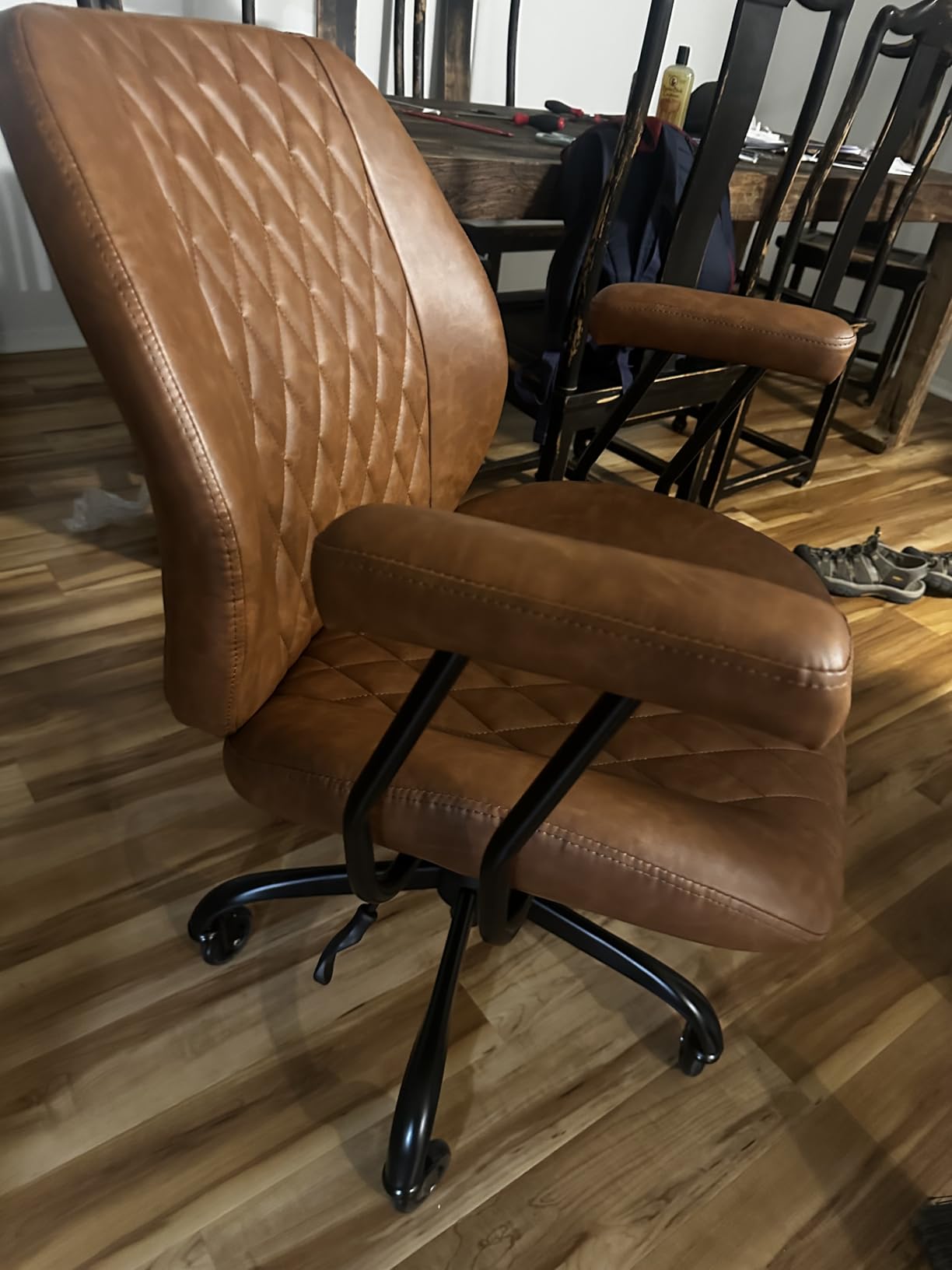 YFO Home Office Desk Chair Office Rubber Casters Ergonomic Computer Chair with Lumbar Support Adjustable Height Rolling Swivel Executive Task Armrests Chair, Brown Leather customer photo 2