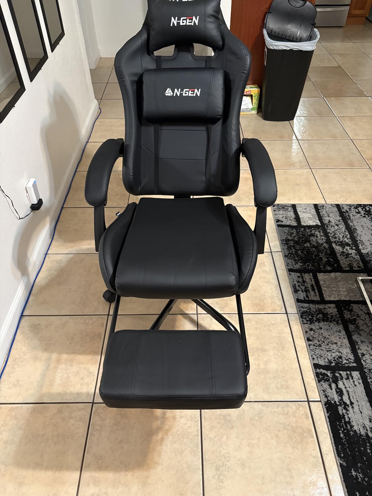 N-GEN GAMING Video Gaming Chair with Footrest Lumbar Support for Home Office High Back Recliner Height Adjustable Ergonomic Comfy Leather Computer Desk Chair (Black) customer photo 1