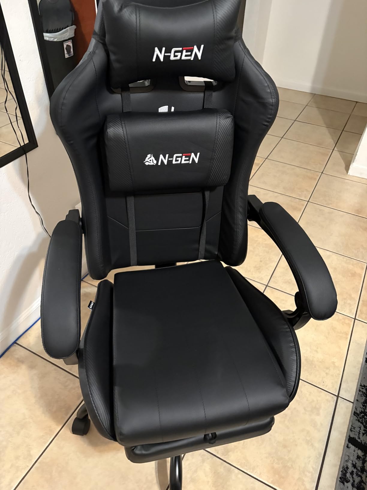 N-GEN GAMING Video Gaming Chair with Footrest Lumbar Support for Home Office High Back Recliner Height Adjustable Ergonomic Comfy Leather Computer Desk Chair (White) customer photo 1