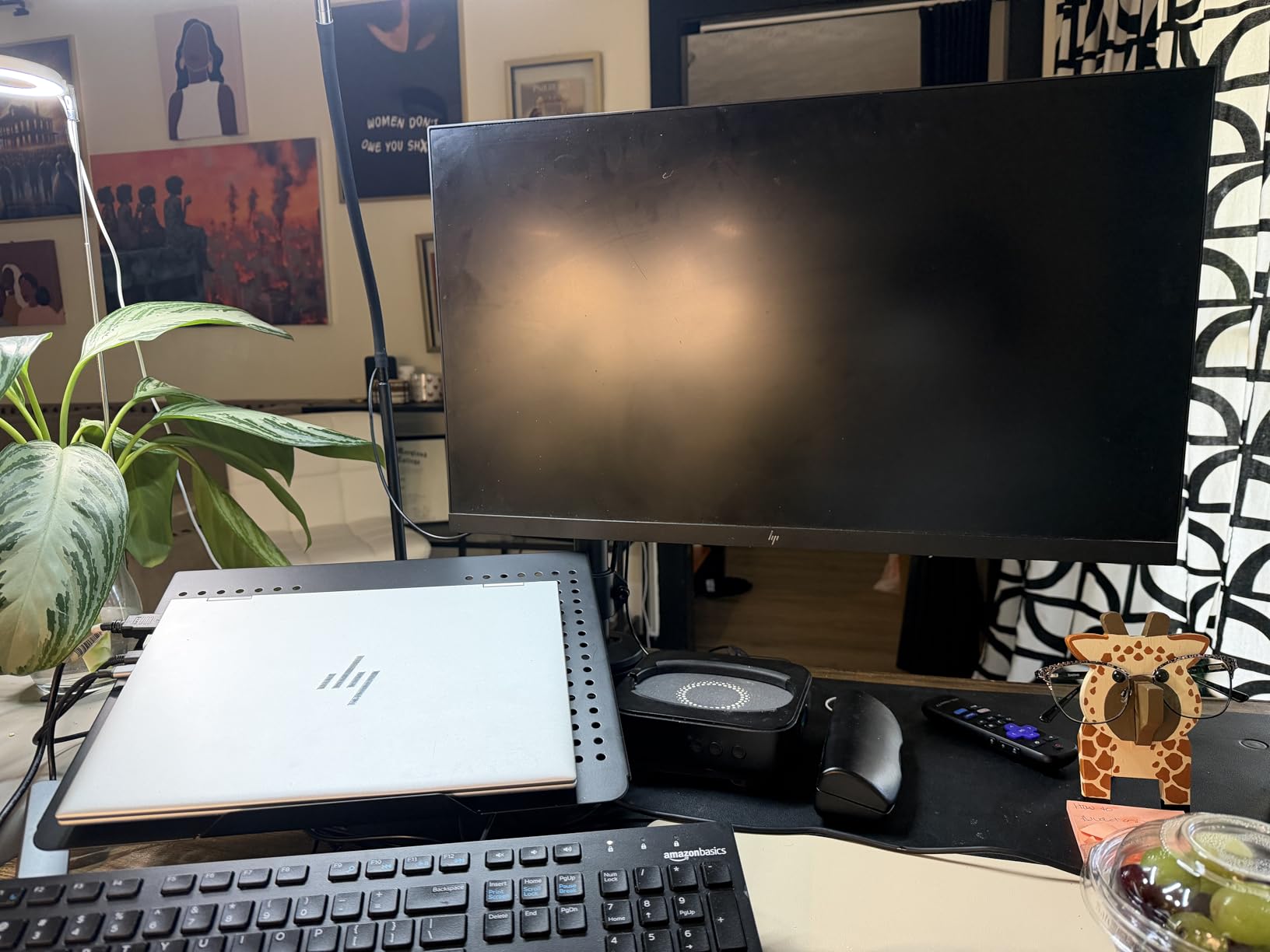 VIVO Freestanding Dual Computer Monitor and Laptop Combo Desk Stand with Glass Base, Fits up to 32 inch Monitors and 17 inch Laptops, Black, STAND-V003FGL customer photo 1