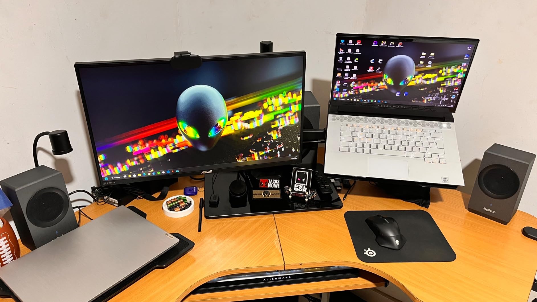 VIVO Freestanding Dual Computer Monitor and Laptop Combo Desk Stand with Glass Base, Fits up to 32 inch Monitors and 17 inch Laptops, Black, STAND-V003FGL customer photo 2