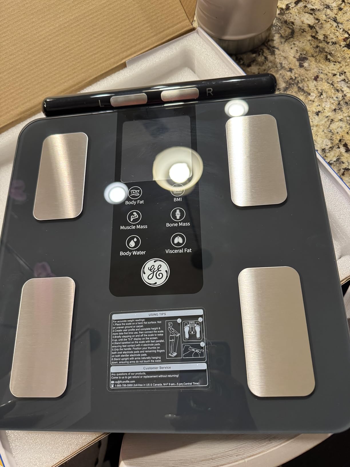 GE Smart Scale for Body Weight: 8-Electrode Digital Bathroom Scale for Weight Fat BMI Muscle Mass Full Body Composition Analyzer 50 Measurements Bluetooth Highly Accurate Weighing Machine 400lb Black customer photo 1