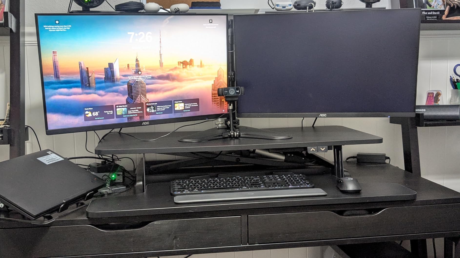 VIVO 47 inch Electric Motor Desk Converter, Height Adjustable Riser, Sit to Stand Dual Monitor and Laptop Workstation with Wide Keyboard Tray, Black, DESK-VE48B customer photo 2