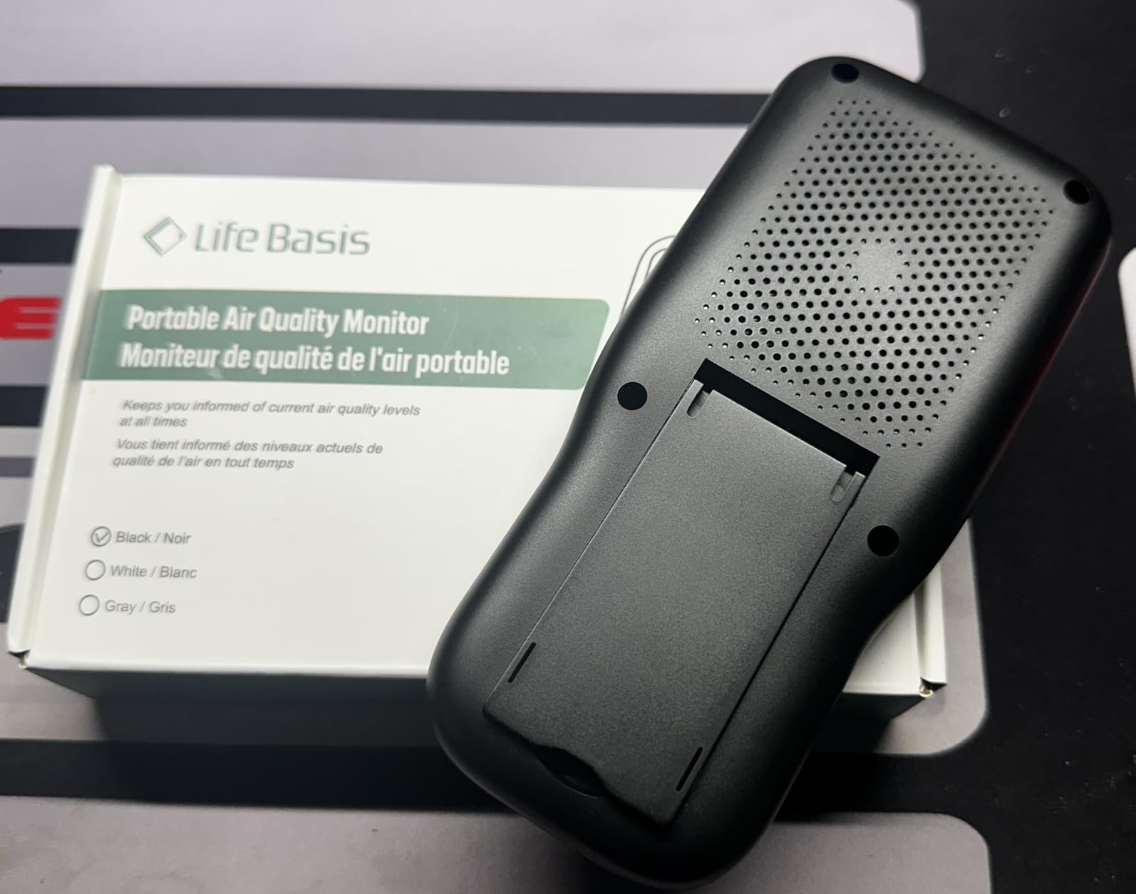 LifeBasis Air Quality Monitor Indoor, 11-in-1 Air Quality Detector with Stand, Real-Time Air Meter Test AQI, PM1.0, PM2.5, PM10, CO2, TVOC, HCHO, Particles, Temperature and Humidity, Dual Alert -Black customer photo 2