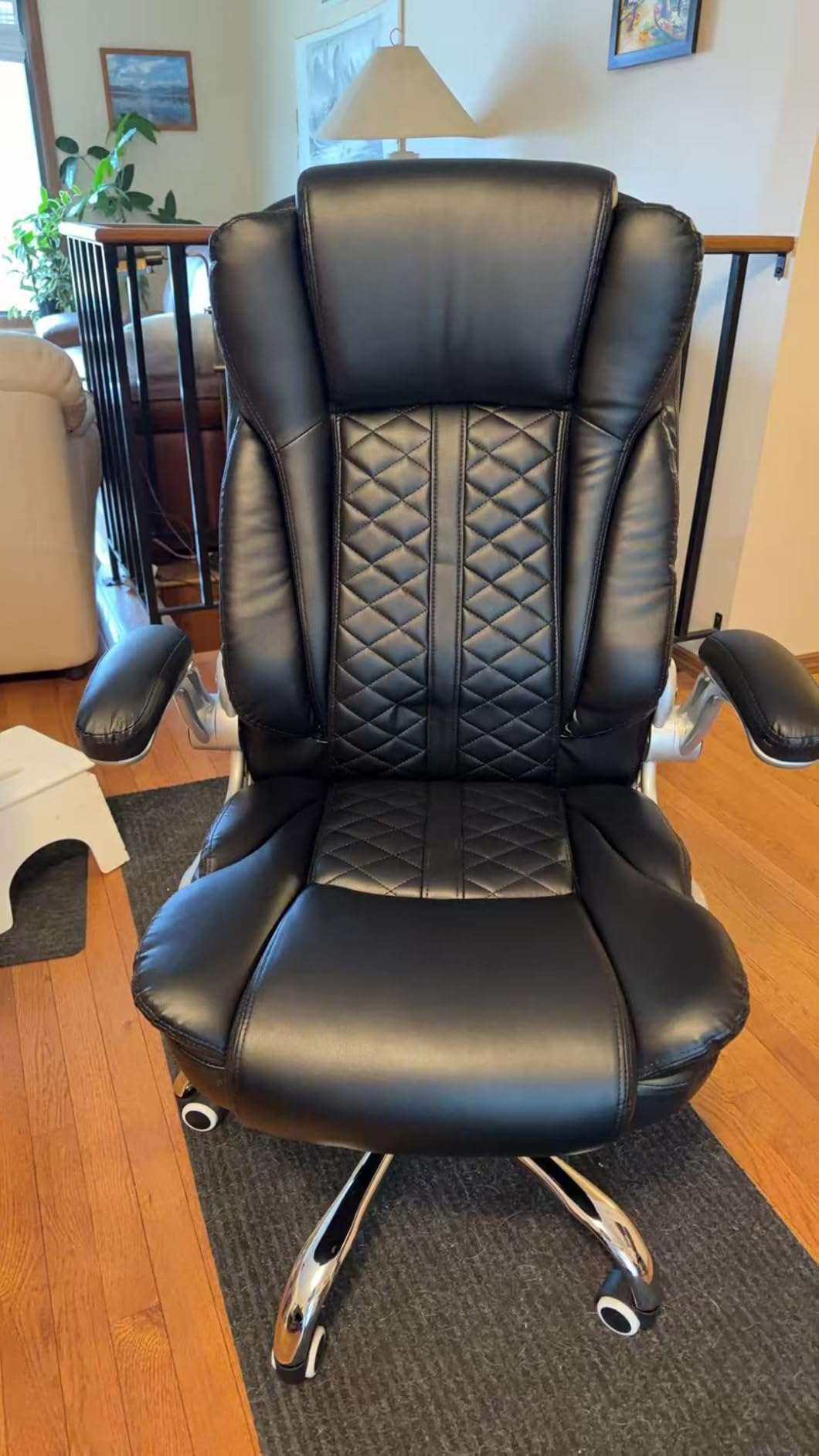 400lbs Executive Office Chair with Flip-Up Armrests, Big and Tall Computer Chair for Heavy People, Heavy Duty Ergonomic Comfy Chair, Breathable PU Leather (Black) customer photo 2