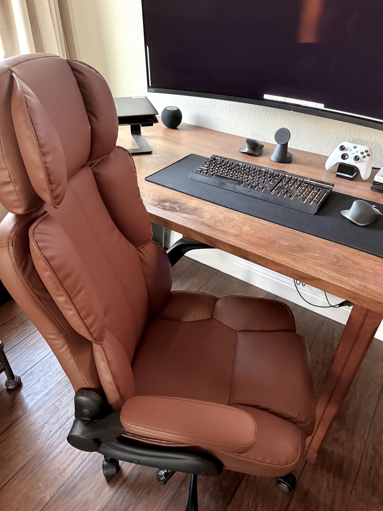Kensaker Ergonomic Executive Office Chair with Adjustable Headrest & 90° Flip-Up Arms, High Back PU Leather Computer Desk Chair with 135° Rocking & Double Padding for Home Office Comfort, Brown customer photo 1