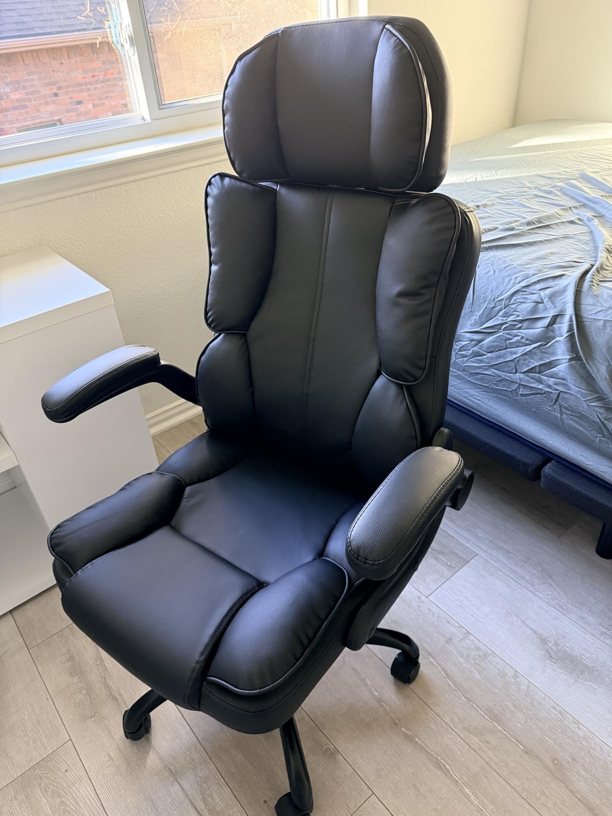 Kensaker Ergonomic Executive Office Chair with Adjustable Headrest & 90° Flip-Up Arms, High Back PU Leather Computer Desk Chair with 135° Rocking & Double Padding for Home Office Comfort, Brown customer photo 2