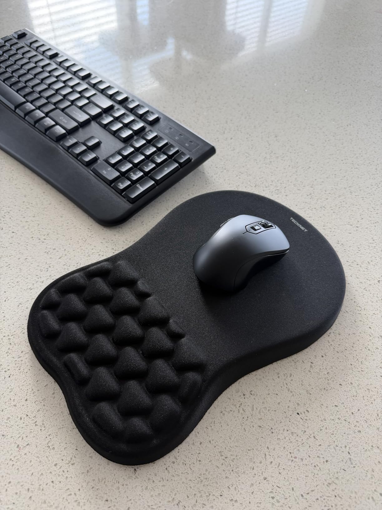 TECKNET Ergonomic Mouse Pad with Wrist Rest, Soft Mousepad with Massage Design, Memory Foam and Non-Slip PU Base for Pain Relief, Gaming Mouse Pad for Desk, Home, Office, 12x8 Inches, Black customer photo 1