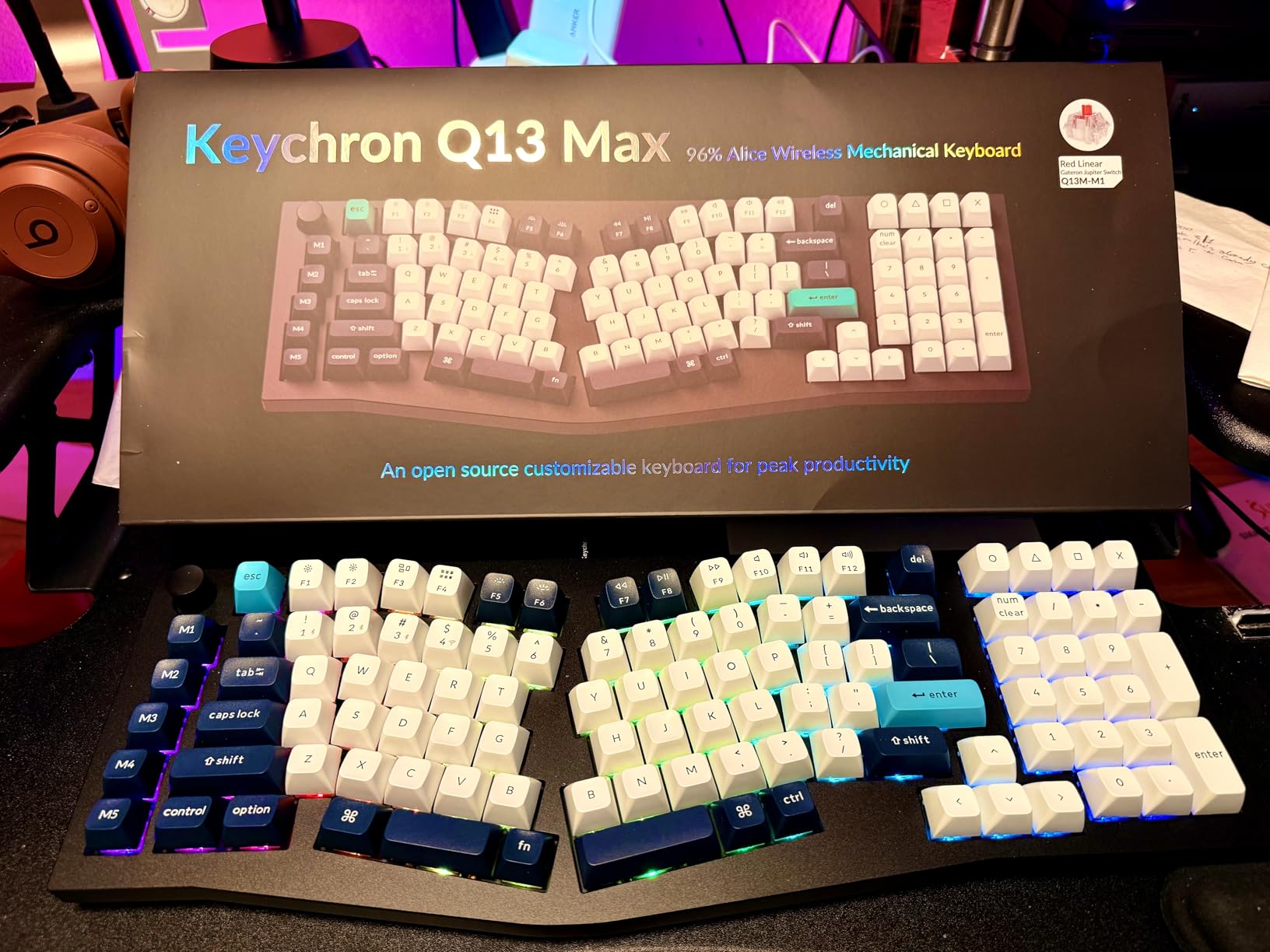 Keychron Q13 Max Alice Layout QMK Wireless Custom Ergonomic Mechanical Keyboard with 3-Mode BT5.2/2.4GHz/USB-C, Hot Swappable PBT Keycaps, RGB Backlight, Red Switch & Knob for MacOS & Windows customer photo 1