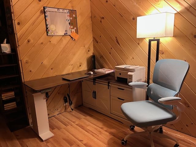 SEDETA Farmhouse L Shaped Standing Desk, 55 inch Height Adjustable Corner Desk with Storage Drawers, Standing Computer Desks with Power Outlets for Home Office, Black customer photo 1