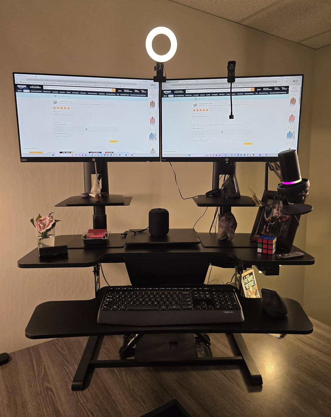 FLEXISPOT 42 inch Electric Motor Desk Converter, Height Adjustable Motorized Stand up Desk Riser with Quick Release Keyboard Tray, Black customer photo 2