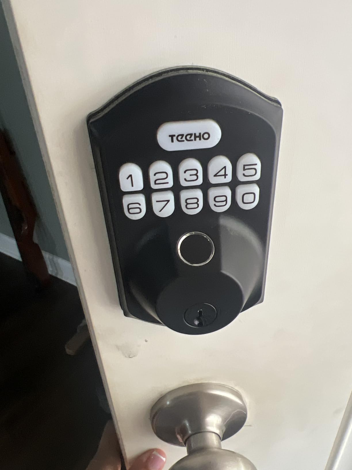 TEEHO TE012W WiFi Smart Lock, Fingerprint Door Lock with Built-in Wi-Fi, Keyless Entry Keypad Smart Deadbolt, App Remote Control, Alexa Compatible, IP55 Waterproof for Front Door - Satin Nickel customer photo 1